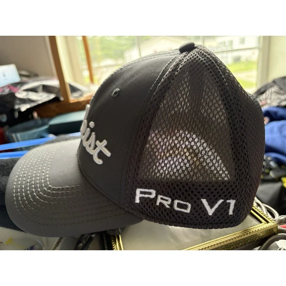 Titleist Pro V1 FootJoy FJ Golf Fitted Hat Cap Gray S/M Deep Back